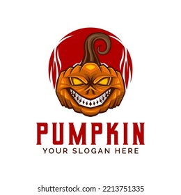 Pumpkin Head Logo Design Vector Illustration