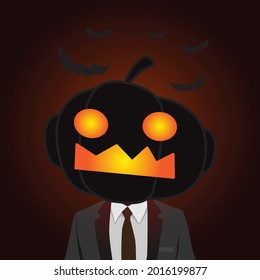 Pumpkin head man on halloween night, Vector illustration design concept in flat style