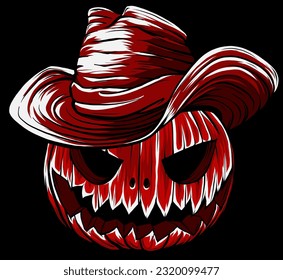 Pumpkin head on black background design illustration as a cowboy