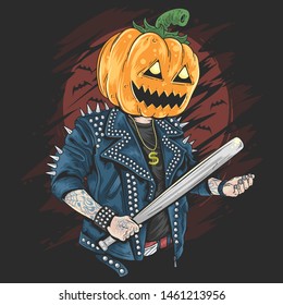 PUMPKIN HEAD ROCKER GENGSTER HALLOWEEN PARTY ARTWORK VECTOR