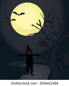 Pumpkin head scarecrow. vector illustration
