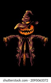 Pumpkin head scarecrow vector illustration