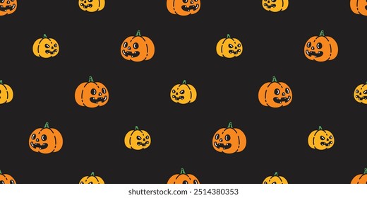pumpkin head seamless pattern Halloween cartoon doodle illustration