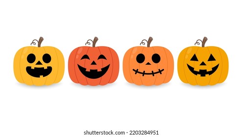 Pumpkin head set. Cute and scary halloween pumpkin monster set. Holidays cartoon character in flat style collection.