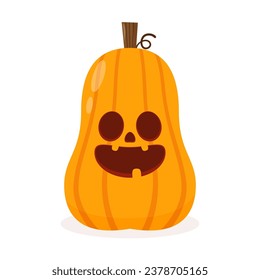 Pumpkin head set. Cute and scary halloween pumpkin monster set. Holidays cartoon character in flat style collection.