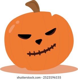 Pumpkin head set. Cute and scary halloween pumpkin monster set. Holidays cartoon character in flat style collection.