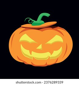 Pumpkin head set. Halloween pumpkin monster, cute and scary. Vacation cartoon character in flat style. Calabaza terror caricatura