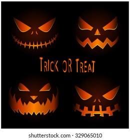 Pumpkin Head Set. Trick Or Treat. Vector Illustration.