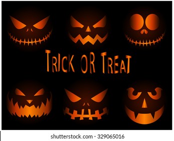 Pumpkin Head Set. Trick Or Treat. Vector Illustration.