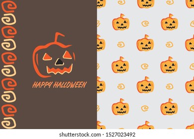 pumpkin head shadow card and seamless pattern