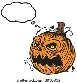 pumpkin head with thought bubble cartoon