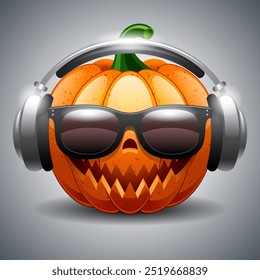 Calabaza con auriculares y gafas para halloween