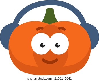 Calabaza con auriculares, ilustración, vector sobre un fondo blanco.