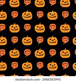 Pumpkin Heads Black Seamless Vector Pattern Design