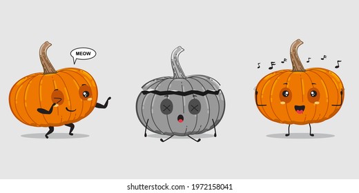 Pumpkin healthy orange vegetable illustration character icon animation cartoon mascot expression 
