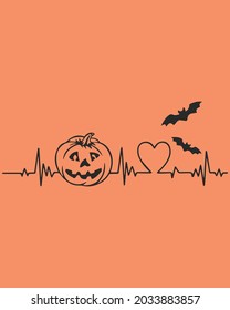 Pumpkin Heart Beat Halloween Vector illustration. Happy Halloween Background