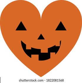 Pumpkin heart jack-o-lantern vector clip art illustration icon For web, clothes and graphic design, prints, posters, cover, package, stickers, cards and party invitations. Valentine design. Halloween.