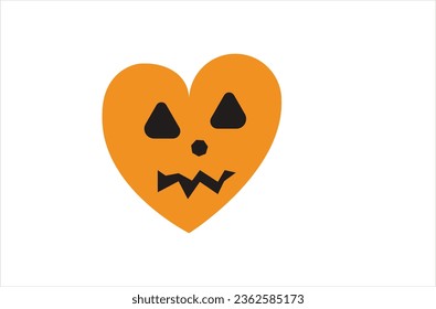 Pumpkin heart jack-o-lantern vector clip art illustration icon For web, clothes and graphic design, prints, posters, cover, Heart with  , wings. Flat. Valentine design. monster.