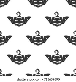 Pumpkin for Helloween with bat wings seamless pattern. Vector illustration for backgrounds