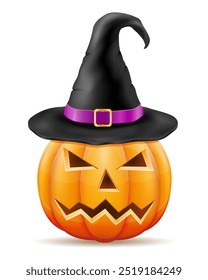 pumpkin with horrible faces with a witch's hat for halloween celebration vector illustration