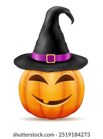 Kürbis mit schrecklichen Gesichtern mit Hexenhut für Halloween-Feier, Vektorgrafik