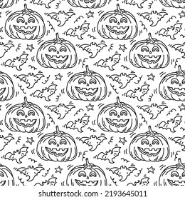 Pumpkin horror seamless pattern. Halloween celebration. 