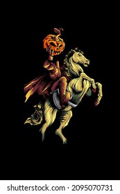 Pumpkin with horse vector illustration