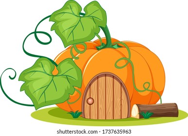 Pumpkin house cartoon style on white background illustration