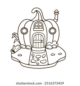 pumpkin house fantasy good for coloring book, kids education element design