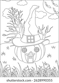Pumpkin House Halloween Coloring Page