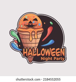 Pumpkin ice cream with chocolate topping for Halloween Night Party