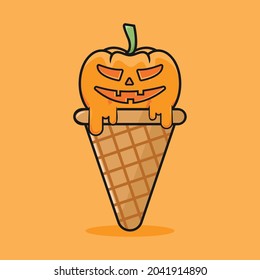 pumpkin ice cream halloween cartoon vector illustration