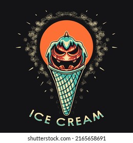 Pumpkin Ice Cream halloween Vector illustration