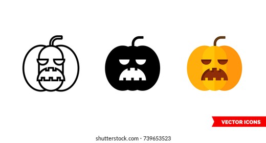 Pumpkin icon of 3 types: color, black and white, outline. Isolated vector sign symbol.