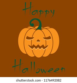 Pumpkin icon with carved muzzle on a brown background, vector, 10 EPS