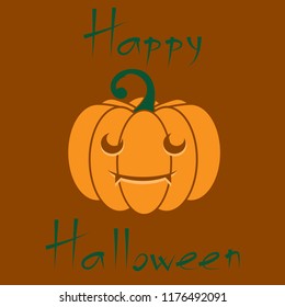 Pumpkin icon with carved muzzle on a brown background, vector, 10 EPS