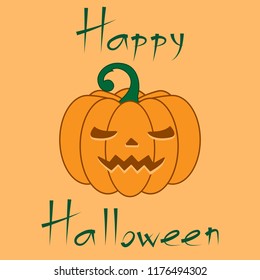 Pumpkin icon with carved muzzle on a beige background, vector, 10 EPS