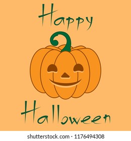 Pumpkin icon with carved muzzle on a beige background, vector, 10 EPS