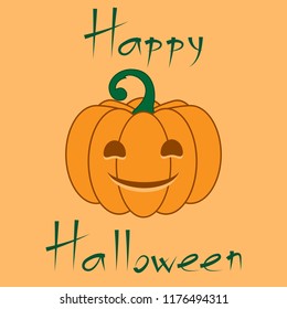 Pumpkin icon with carved muzzle on a beige background, vector, 10 EPS