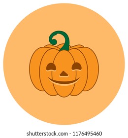 Pumpkin icon with carved muzzle on a round beige background, vector, 10 EPS