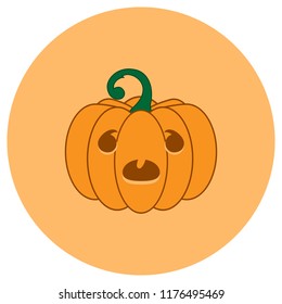 Pumpkin icon with carved muzzle on a round beige background, vector, 10 EPS