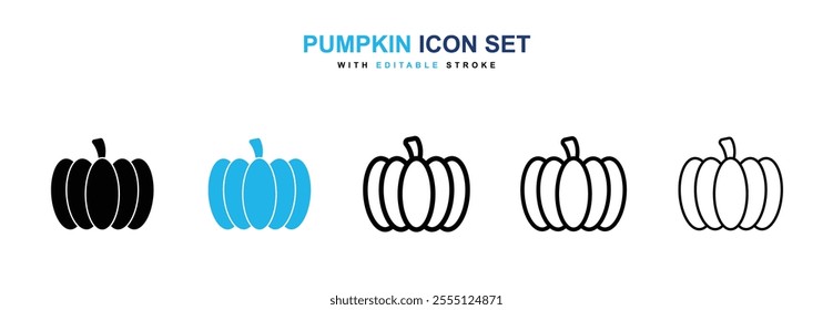 Pumpkin icon collection in black and blue colors