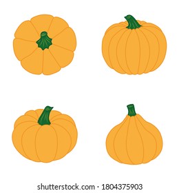 Pumpkin icon collection. Isolated on white background. Flat style. Vector illustration. Great for use as an additional design, banners, cards, prints, textiles, logo, labels, and creatives ideas.