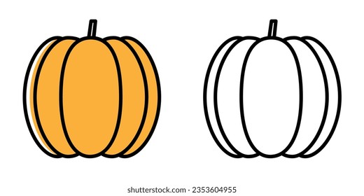 Pumpkin icon in color and black and white. Pixel perfect scalable to 384px, 192px, 96px, 48px and other. Vector illustration EPS10