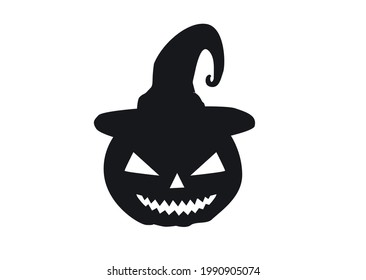 Archivo de corte del icono de calabaza. Cara de calabaza con sombrero. Imagen de Happy Halloween Vector