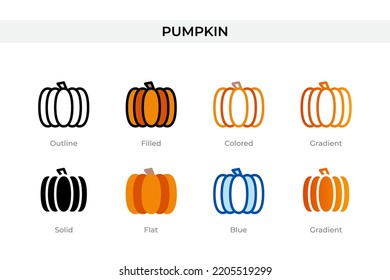 pumpkin icon in different style. pumpkin vector icons designed in outline, solid, colored, filled, gradient, and flat style. Symbol, logo illustration. Vector illustration