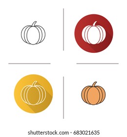 Pumpkin icon. Flat design, linear and color styles. Isolated vector illustrations