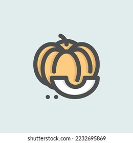  pumpkin icon, isolated autumn colored outline icon in light blue background, perfect for website, blog, logo, graphic design, social media, UI, mobile app