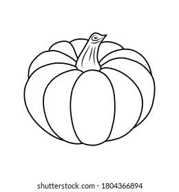 Pumpkin icon. Isolated black outline on white background. Simple style. Vector illustration. Great for use as an additional design, banners, cards, prints, textiles, logo, labels, and creatives ideas.