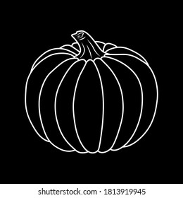 Pumpkin icon. Isolated white contour on black background. Simple style. Vector illustration. Great for use as an additional design, banners, cards, prints, textiles, logo, labels, and creatives ideas.